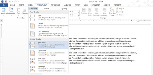 both landscape and portait pages in word doc